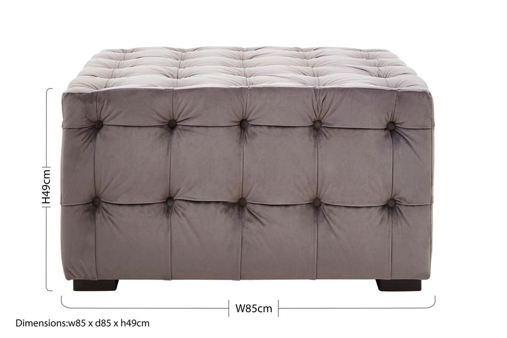 Orsina Stella Grey Velvet Button Tufted Stool | Vanity Ottoman