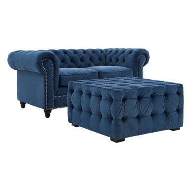 Orsina Stella Midnight Blue Velvet Button Stool – Tufted Footrest