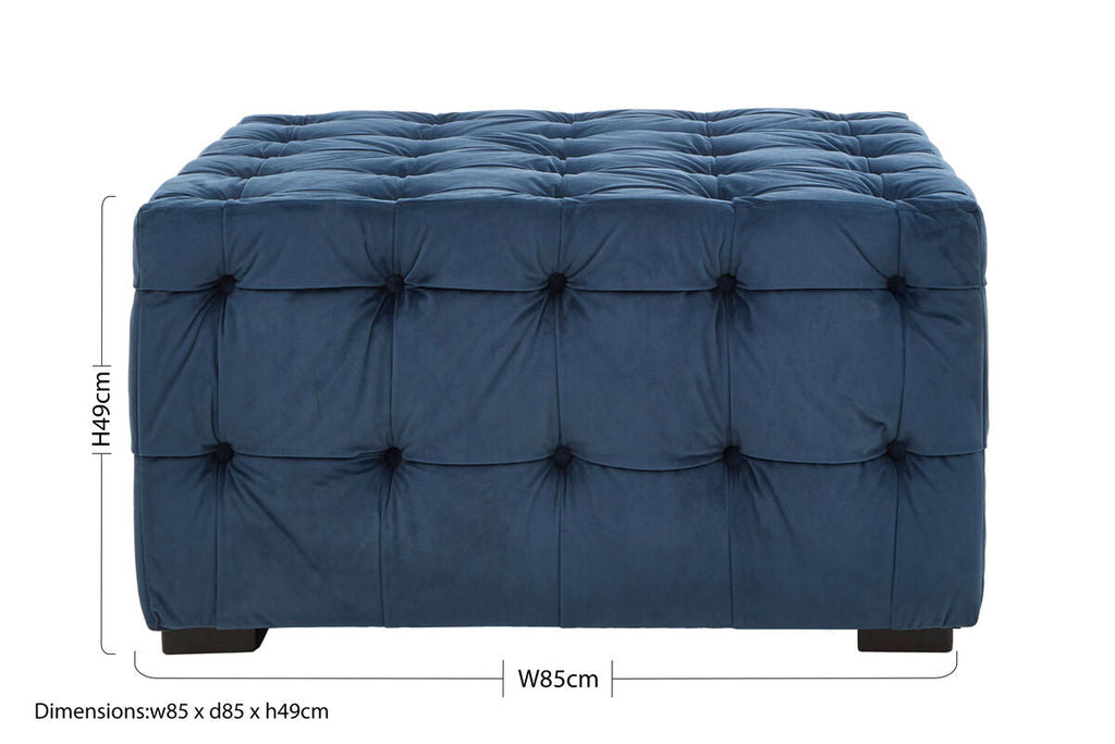 Orsina Stella Midnight Blue Velvet Button Stool – Tufted Footrest
