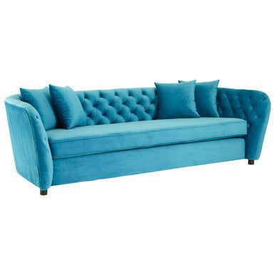 Orsina Riva 3 Seater Cyan Velvet Sofa | Tufted Modern Living Room