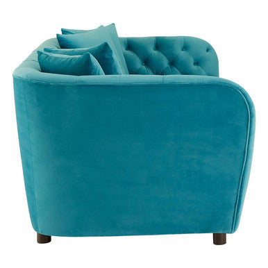 Orsina Riva 3 Seater Cyan Velvet Sofa | Tufted Modern Living Room
