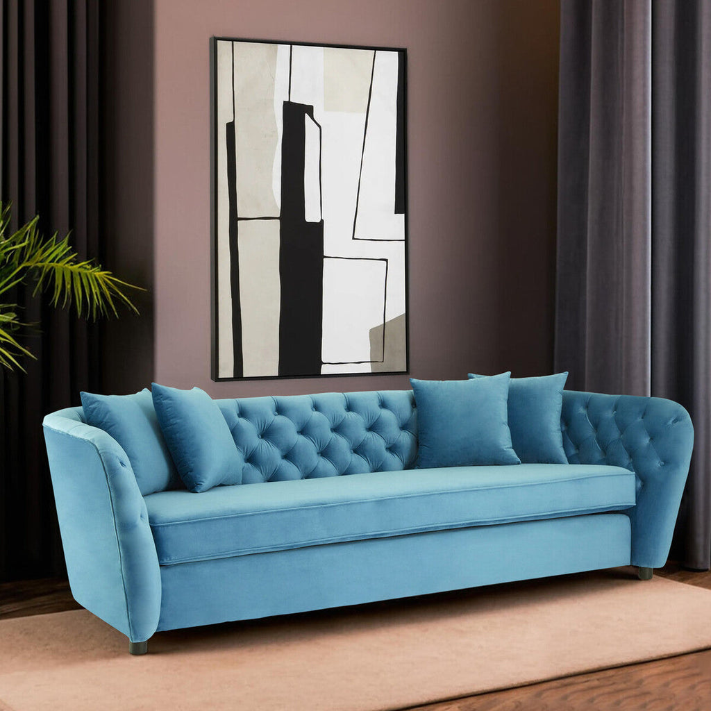 Orsina Riva 3 Seater Cyan Velvet Sofa | Tufted Modern Living Room