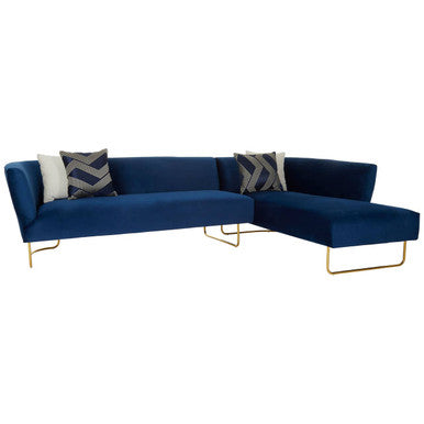 Orsina Renee 5-Seater Corner Sofa – Dark Blue Velvet with Gold Legs