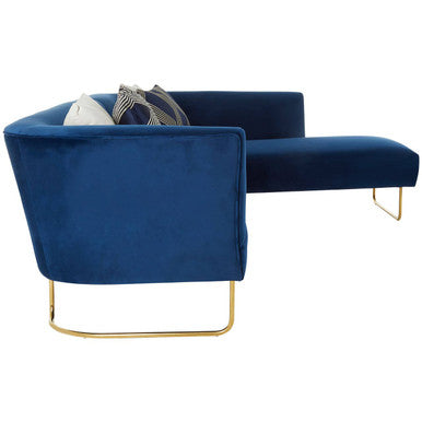 Orsina Renee 5-Seater Corner Sofa – Dark Blue Velvet with Gold Legs