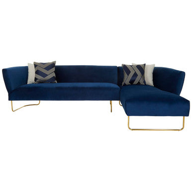 Orsina Renee 5-Seater Corner Sofa – Dark Blue Velvet with Gold Legs