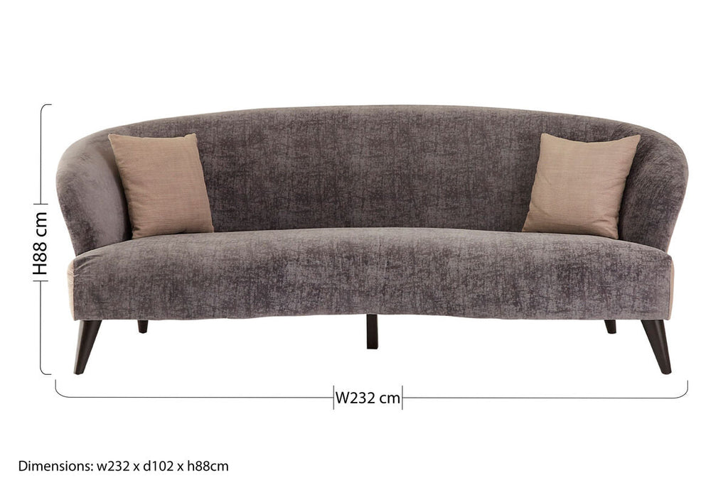 Orsina Reine 3 Seater Grey Velvet Sofa | Two-Tone Modern Couch