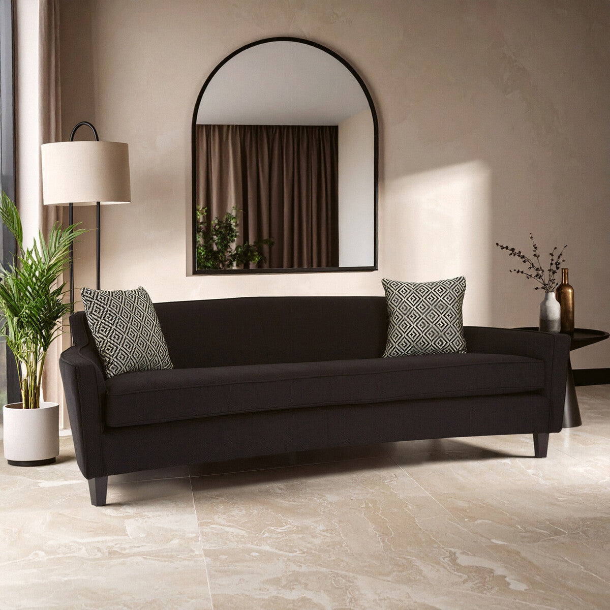 Orsina Rania 3-Seater Black Dimity Fabric Sofa – Modern Chevron Weave