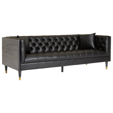 Orsina Raven 3 Seater Sofa – Black Faux Leather Tufted Couch