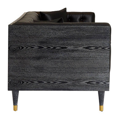 Orsina Raven 3 Seater Sofa – Black Faux Leather Tufted Couch