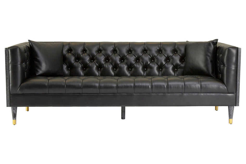 Orsina Raven 3 Seater Sofa – Black Faux Leather Tufted Couch