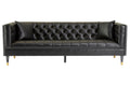 Orsina Raven 3 Seater Sofa – Black Faux Leather Tufted Couch