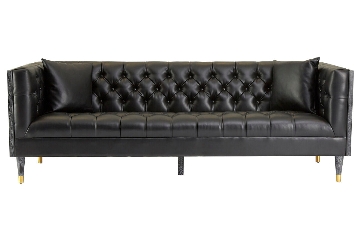Orsina Raven 3 Seater Sofa – Black Faux Leather Tufted Couch