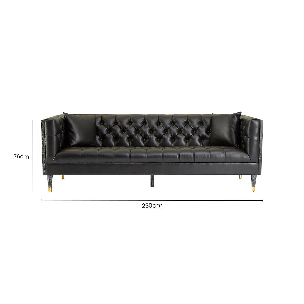 Orsina Raven 3 Seater Sofa – Black Faux Leather Tufted Couch