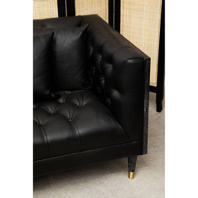 Orsina Raven 3 Seater Sofa – Black Faux Leather Tufted Couch
