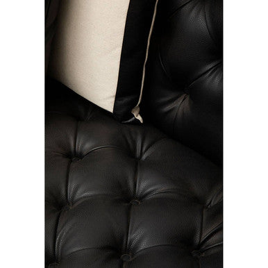Orsina Raven 3 Seater Sofa – Black Faux Leather Tufted Couch