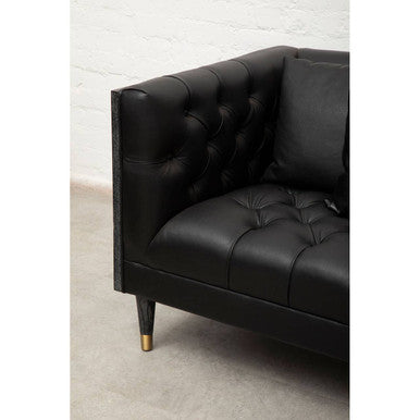Orsina Raven 3 Seater Sofa – Black Faux Leather Tufted Couch