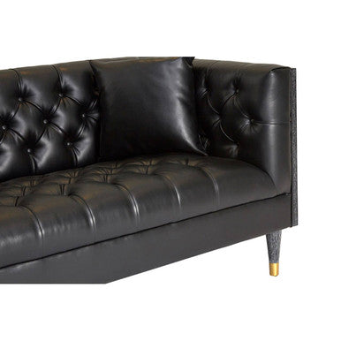 Orsina Raven 3 Seater Sofa – Black Faux Leather Tufted Couch
