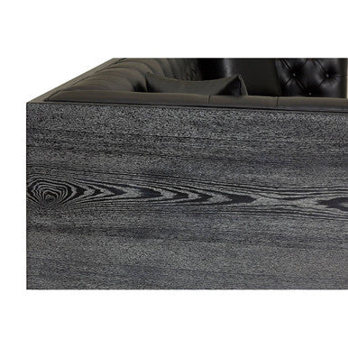 Orsina Raven 3 Seater Sofa – Black Faux Leather Tufted Couch