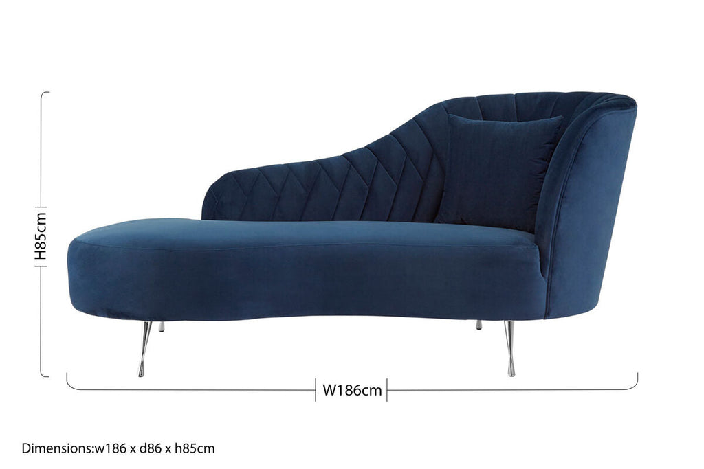 Orsina Rene Dark Blue Velvet Right Hand Chaise Longue | Tufted Seating