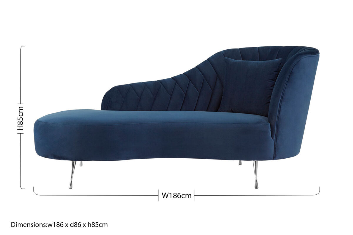 Orsina Rene Dark Blue Velvet Right Hand Chaise Longue | Tufted Seating