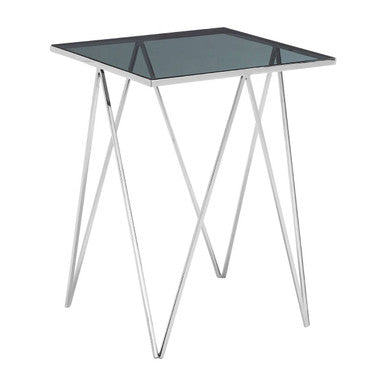 Orsina Shalimar Black Glass Side Table with Stainless Steel Legs