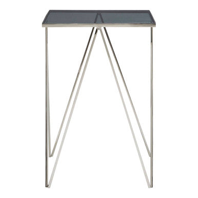 Orsina Shalimar Black Glass Side Table with Stainless Steel Legs