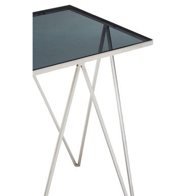 Orsina Shalimar Black Glass Side Table with Stainless Steel Legs