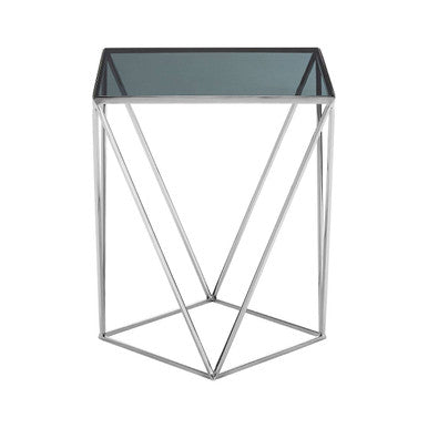 Orsina Shalimar Black Glass Side Table – Geometric Stainless Steel Base