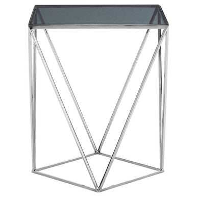 Orsina Shalimar Black Glass Side Table – Geometric Stainless Steel Base