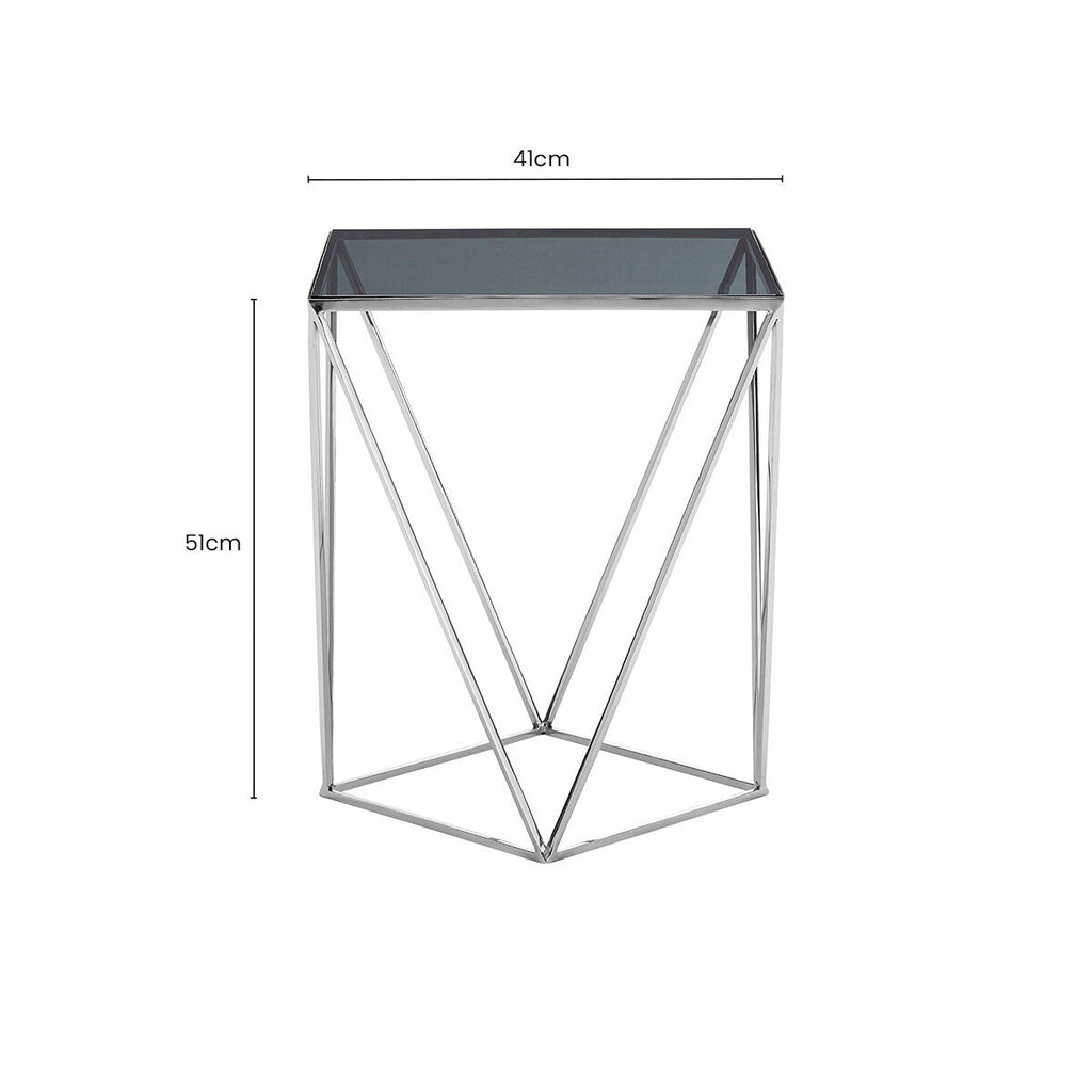 Orsina Shalimar Black Glass Side Table – Geometric Stainless Steel Base