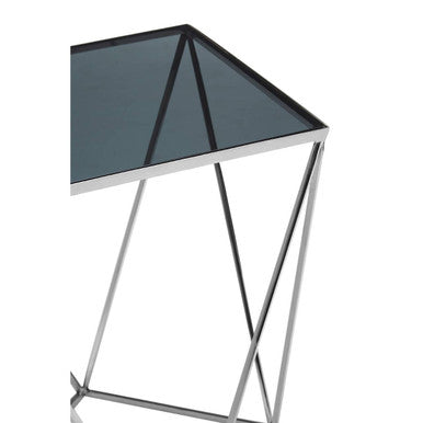 Orsina Shalimar Black Glass Side Table – Geometric Stainless Steel Base