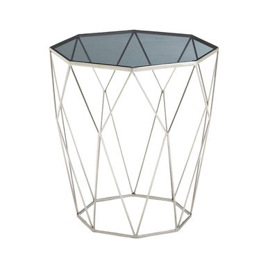 Orsina Shalimar Octagonal Side Table – Silver & Black Tempered Glass
