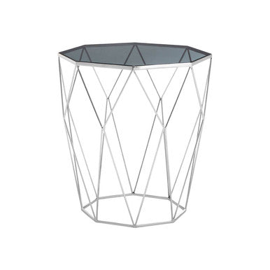Orsina Shalimar Octagonal Side Table – Silver & Black Tempered Glass