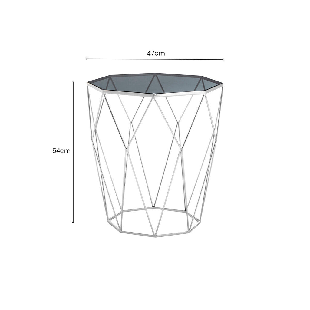 Orsina Shalimar Octagonal Side Table – Silver & Black Tempered Glass