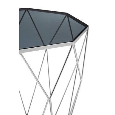 Orsina Shalimar Octagonal Side Table – Silver & Black Tempered Glass