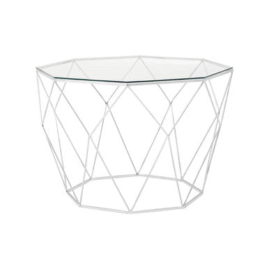 Orsina Shalimar Octagonal Coffee Table | Silver Metal & Tempered Glass