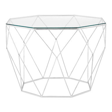 Orsina Shalimar Octagonal Coffee Table | Silver Metal & Tempered Glass