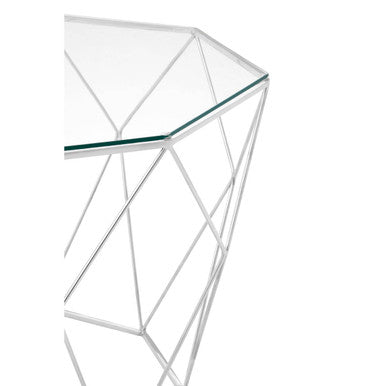 Orsina Shalimar Octagonal Coffee Table | Silver Metal & Tempered Glass