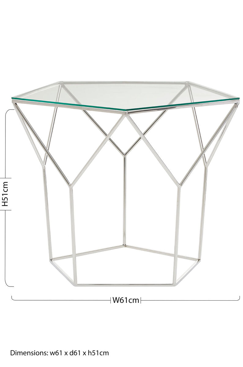 Orsina Shalimar Pentagonal Silver Coffee Table | Geometric Glass Top