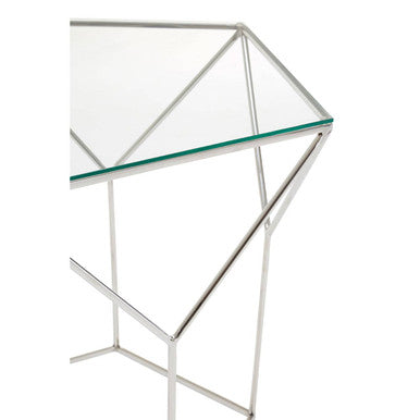 Orsina Shalimar Pentagonal Silver Coffee Table | Geometric Glass Top