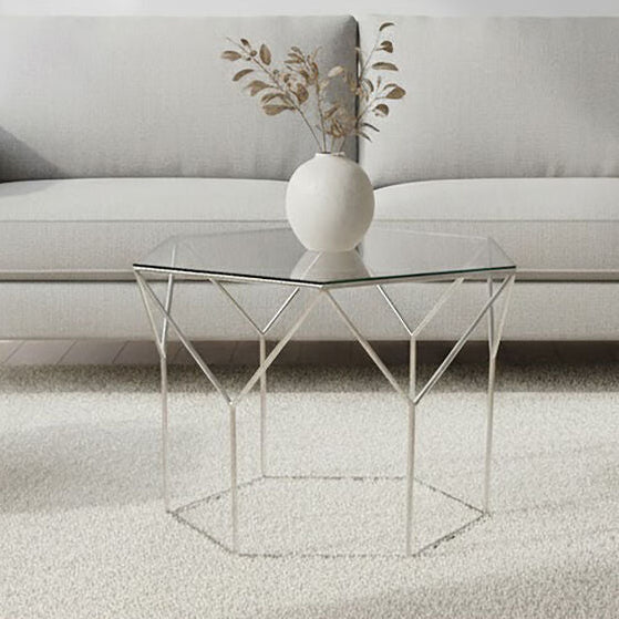Orsina Shalimar Pentagonal Silver Coffee Table | Geometric Glass Top