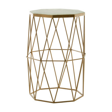 Orsina Shalimar Octagonal White Marble and Gold Metal Side Table