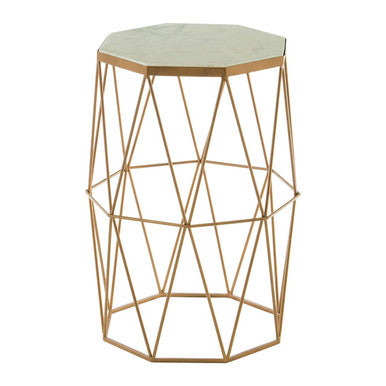 Orsina Shalimar Octagonal White Marble and Gold Metal Side Table
