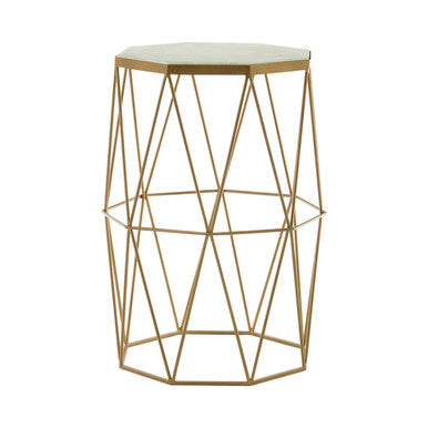 Orsina Shalimar Octagonal White Marble and Gold Metal Side Table