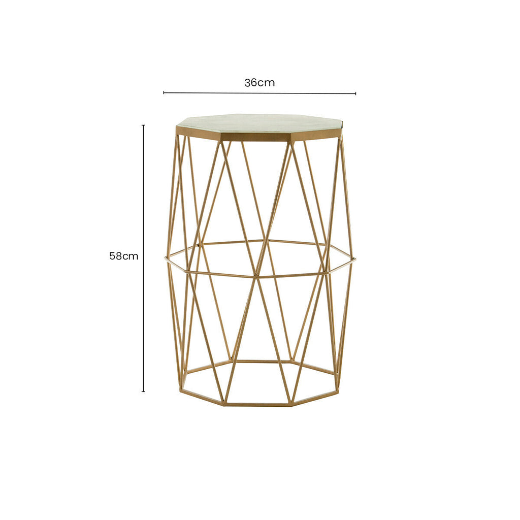 Orsina Shalimar Octagonal White Marble and Gold Metal Side Table