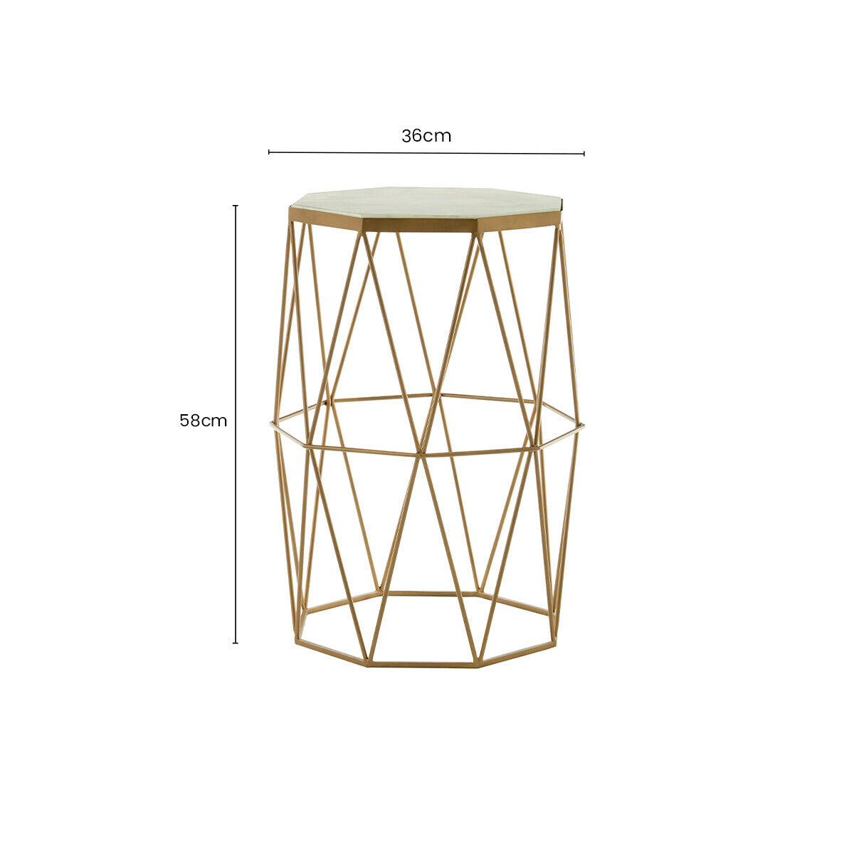 Orsina Shalimar Octagonal White Marble and Gold Metal Side Table