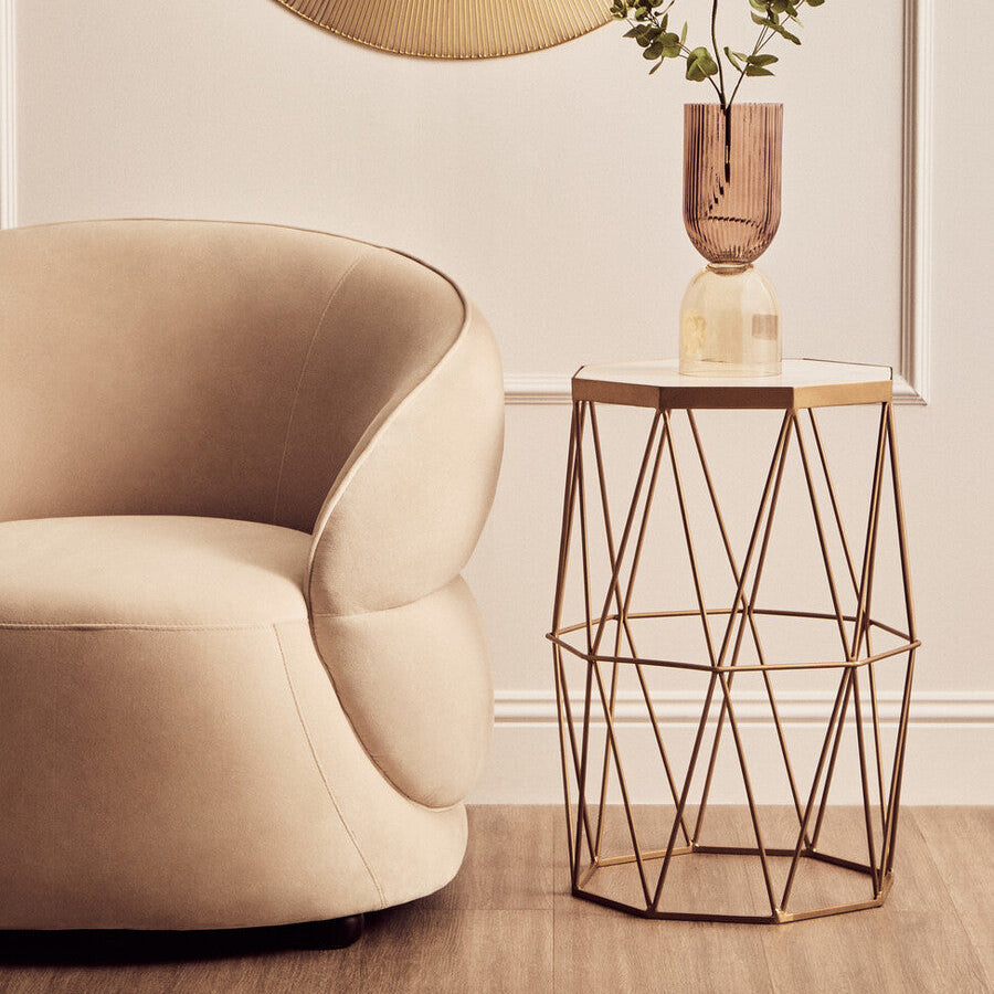 Orsina Shalimar Octagonal White Marble and Gold Metal Side Table