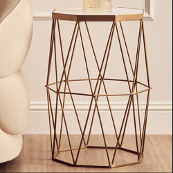 Orsina Shalimar Octagonal White Marble and Gold Metal Side Table