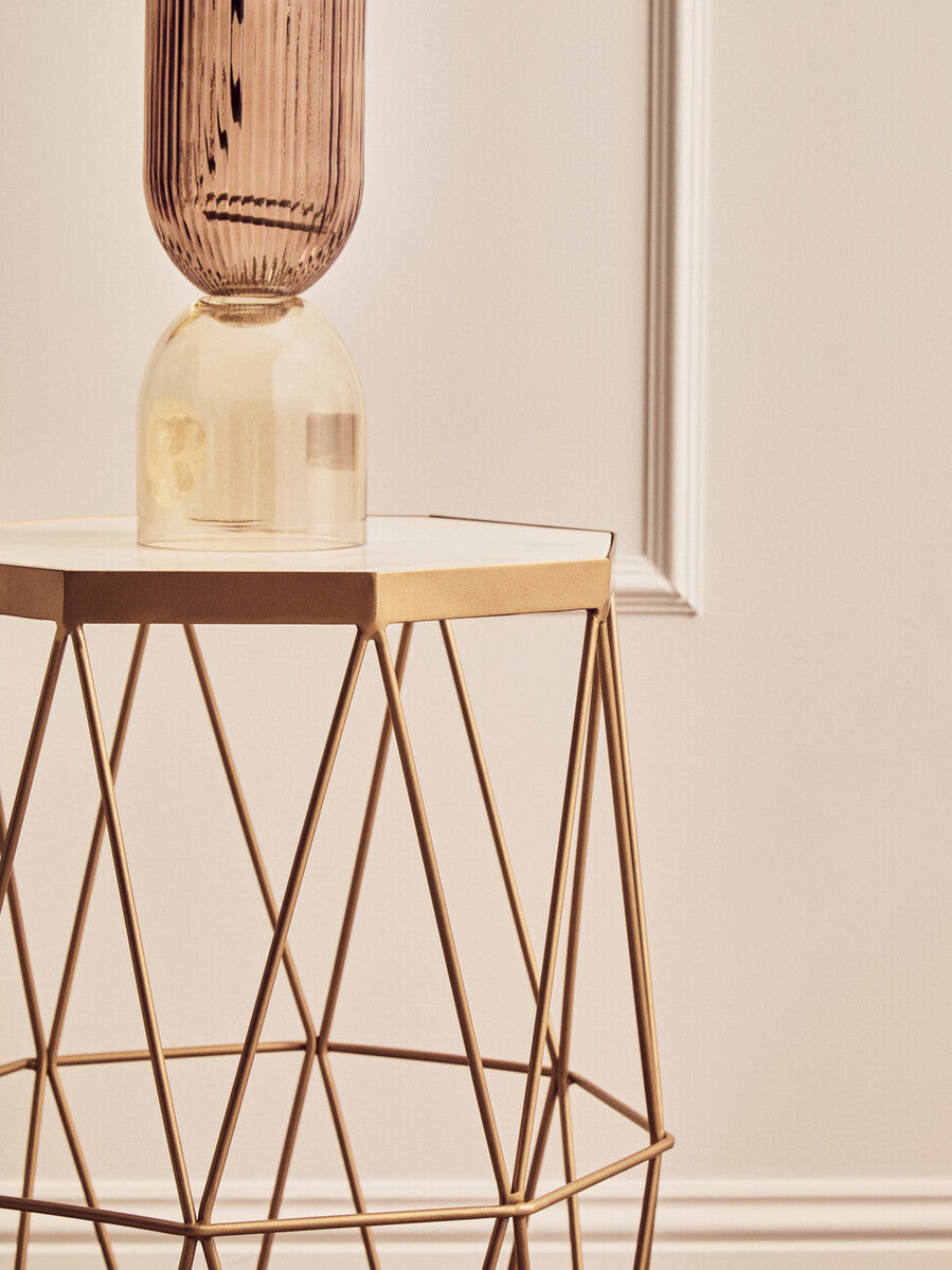 Orsina Shalimar Octagonal White Marble and Gold Metal Side Table