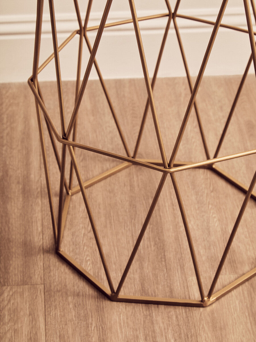 Orsina Shalimar Octagonal White Marble and Gold Metal Side Table